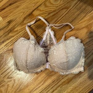 Victoria's Secret Pink and Beige Lace Bra 32d front close